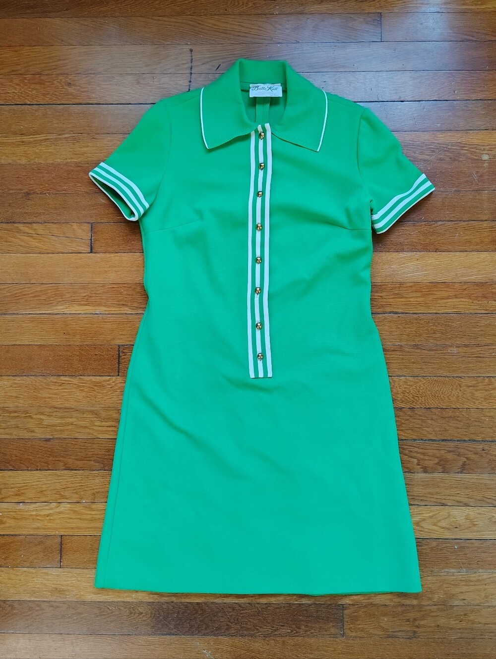 60s 70s Vintage Dress Green Retro Mod Classic Chic Preppy Minidress Medium